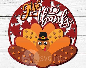 Turkey Door Hanger SVG, Thanksgiving Sign, Laser Cut File (Digital Download)