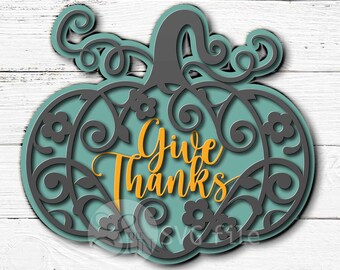 Give Thanks Pumpkin Sign, Laser Cut File (Digital Download)