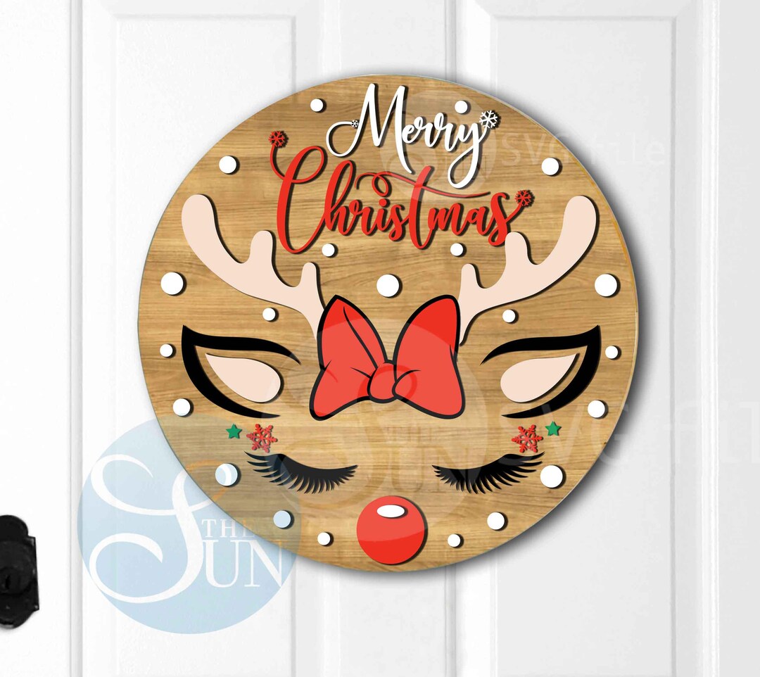 Merry Christmas Reindeer Sign, DIGITAL Download, Round Door Hanger Svg ...