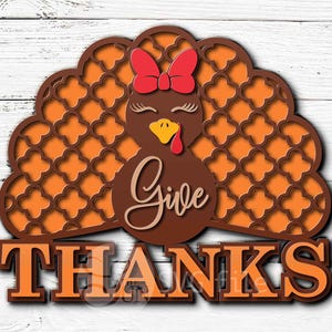Turkey Door Hanger Svg Digital download, Give Thanks Sign, Pumpkin Sign, Glowforge laser cut file, Fall welcome Sign, Thanksgiving decor Svg