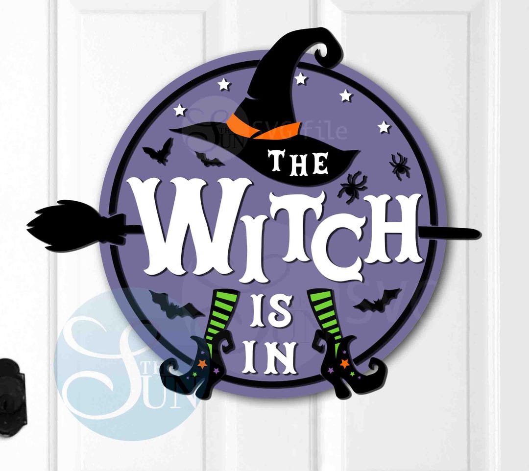 Witch is in Sign SVG, Halloween Door Hanger Glowforge File - Etsy
