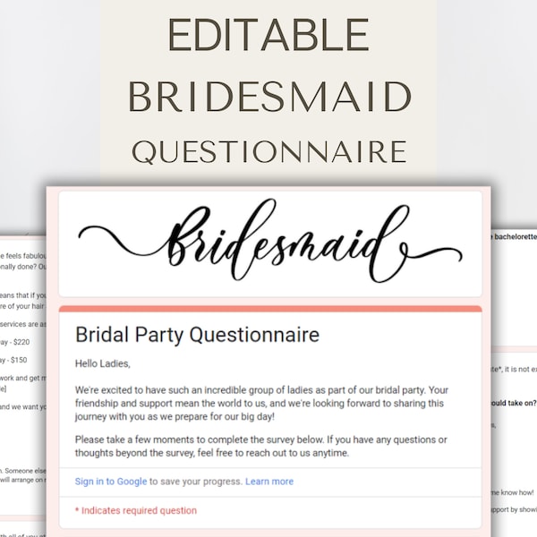 Bridesmaid Questionnaire Editable Google Form Etsy