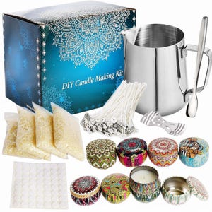 Kit para hacer velas caseras: juego para verter cera de abeja con mechas, frascos y herramientas.