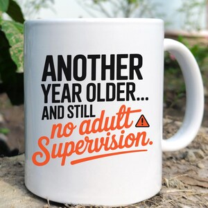 Funny Birthday Mug - Another Year Older Still No Adult Supervision - Sarcastic Gift for Friend, Coworker, Mom or Dad