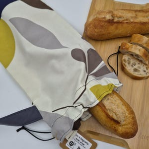 Baguette bag with fabric handle / Reusable baguette bag / Bread bag with handle