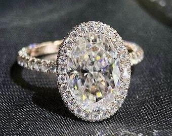 4.50 CT Oval Crushed Ice Cut Moissanite Engagement Ring For Her, 14K White Gold Wedding Ring, Halo Promise Ring, Anniversary Ring For Gift