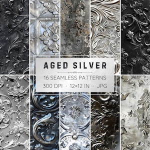 16 Seamless Aged Silver Patterns - Digital Papers (Instant Download)