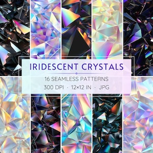 16 Seamless Iridescent Crystal Patterns - Digital Papers (Instant Download)