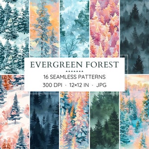 16 motifs de forêt à feuilles persistantes sans couture - papiers numériques - haute résolution - téléchargement immédiat
