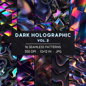 16 Seamless Dark Holographic Patterns - Digital Papers (Instant Download)