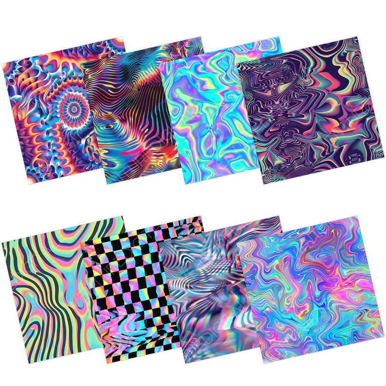 16 Seamless Psychedelic Holo Patterns Trippy Digital Papers High ...