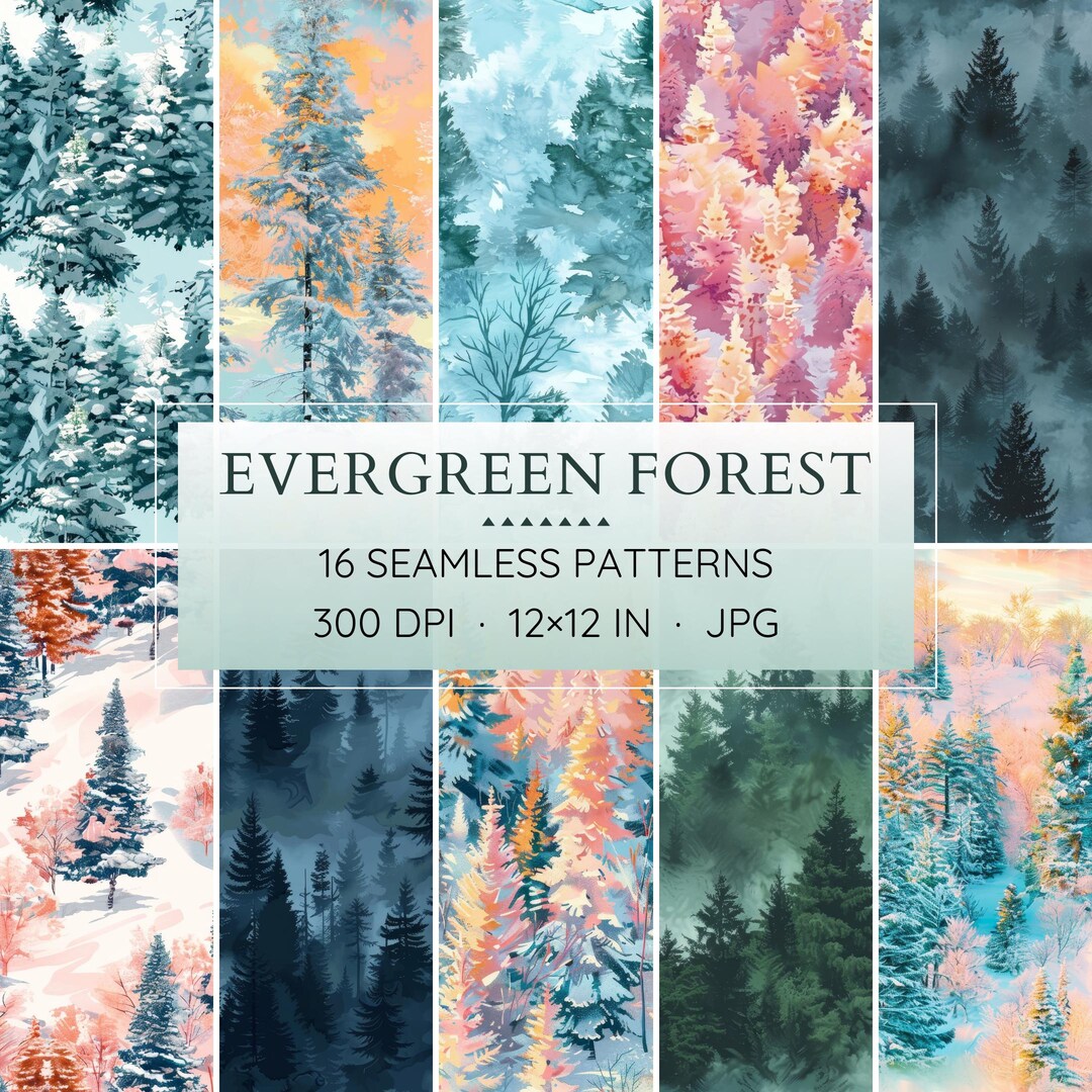 16 Seamless Evergreen Forest Patterns - Digital Papers (instant ...