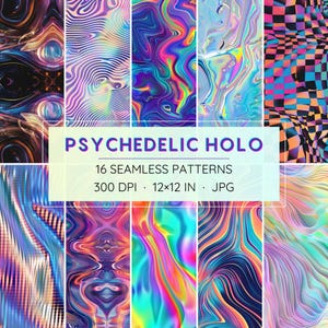 16 Seamless Psychedelic Holo Patterns - Trippy Digital Papers (Instant Download)