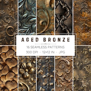 16 Seamless Aged Bronze Patterns - Digital Papers - 3D Textured Backgrounds - High Resolution - Instant Download