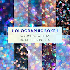 16 Seamless Holographic Bokeh Patterns - Digital Papers (Instant Download)