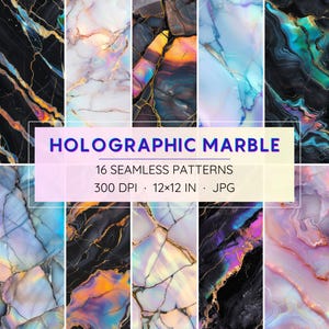 16 patrones holográficos de mármol sin costuras - Papeles digitales (descarga instantánea)