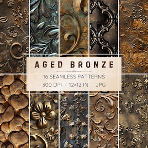 16 Seamless Aged Bronze Patterns - Digital Papers (Instant Download)