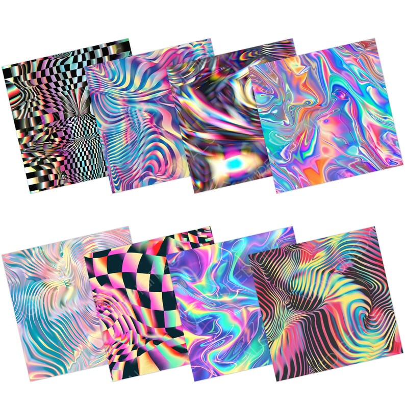 16 Seamless Psychedelic Holo Patterns Trippy Digital Papers High ...