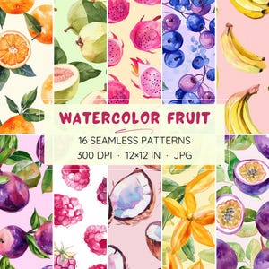 16 naadloze aquarel fruitpatronen - digitaal papier (direct downloaden)