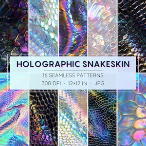 16種類のシームレスなホログラフィックスネークスキンパターン - デジタルペーパー（即時ダウンロード）