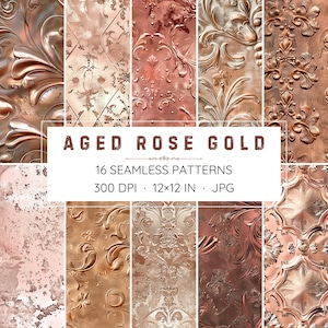 16 naadloze verouderde roségouden patronen - digitaal papier - 3D-getextureerde achtergronden - hoge resolutie - direct downloaden