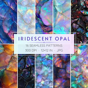 16 patrones de ópalo iridiscente sin costuras - Papeles digitales (descarga instantánea)