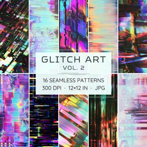 16 Seamless Glitch Art Patterns - Digital Papers (Instant Download)