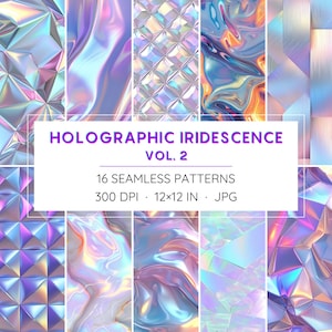 16 naadloze holografische iriserende patronen - digitaal papier - hoge resolutie - direct downloaden