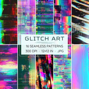 16 Seamless Glitch Art Patterns - Digital Papers (Instant Download)