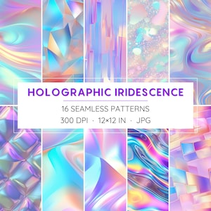 16 naadloze holografische iriserende patronen - digitaal papier - hoge resolutie - direct downloaden