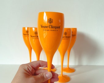 Veuve Clicquot Orange Pink Champagne Flute Goblet Glasses Plastic Hens Party Acrylic