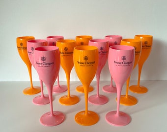 Veuve Clicquot Orange Pink Champagne Flute Goblet Glasses Plastic Hens Party Acrylic