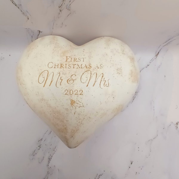 Mr&Mrs wedding 2022 First Christmas Heart Design Craft Heart With 5 inches