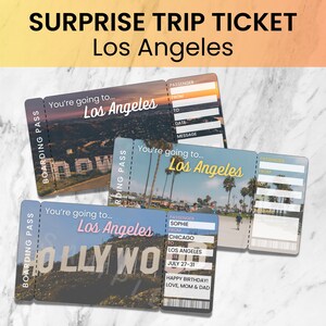 Printable Los Angeles Surprise Trip Boarding Pass Ticket - Vacation Gift, Editable PDF Digital Download, Personalized Ticket