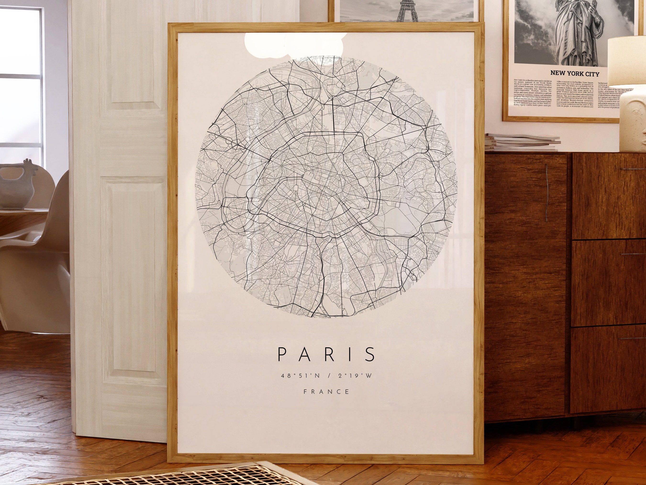 Paris Map Art Print: Minimalist Black and White City Map (Digital Download)