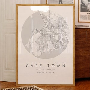Impressão de mapa da Cidade do Cabo, Cidade do Cabo, Cartaz do mapa da Cidade do Cabo, Impressão de mapa da cidade, Mapa minimalista, Idéias para presentes, Mapa em preto e branco, Mapas da cidade