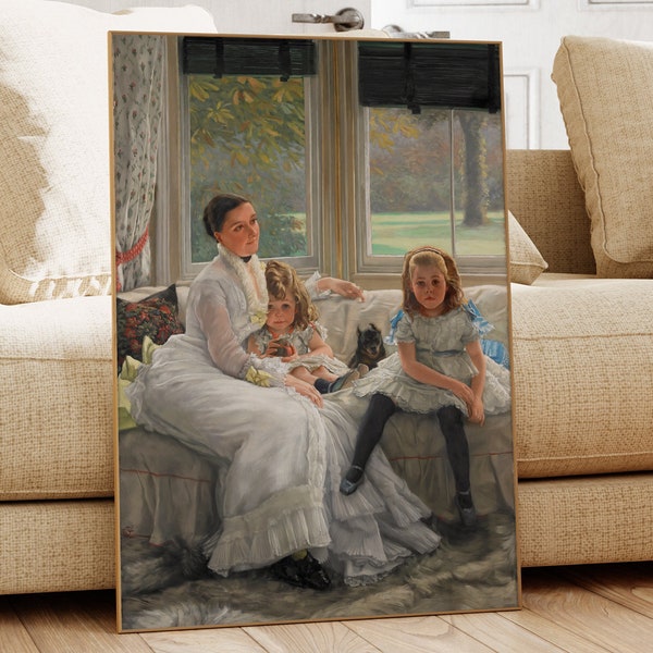 Portrait of Mrs Catherine Smith Gill and Two of her Children, James Tissot, Famous Painting, Classic Painting, Vintage Wall Art, Vintage