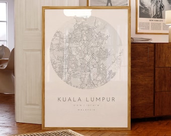 Kuala Lumpur Map Art Print: Minimalist Black and White City Map (Digital Download)