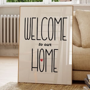 Welcome to Our Home , Monochrome Quote Poster, Typography Poster, Digital Download, Family Home Welcome Sign, Entranceway Hallway Decor