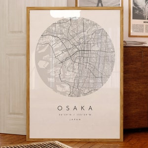 Osaka Karte Druck, Osaka City, Osaka Karte Poster, Stadt Karte Druck, minimalistische Karte, Geschenkidee, schwarz weiß Karte, Stadtplan