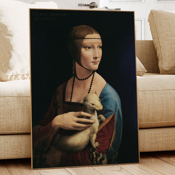 Lady with an Ermine, Leonardo da Vinci, Famous Painting, Classic Painting, Museum Quality Print, Vintage Wall Art, Vintage Print