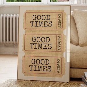 Good Time Ticket Print, digitaler Download Print, Retro-Wanddekor, großes druckbares Kunst, herunterladbares, monochromes Poster