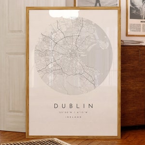 Impression de carte de Dublin, ville de Dublin, affiche de carte de Dublin, impression de carte de la ville, carte minimaliste, idées cadeaux, carte noir et blanc, plans de la ville