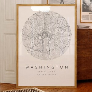 Washington kaart afdrukken, Washington City, Washington kaart poster, stadskaart afdrukken, minimalistische kaart, cadeau-ideeën, zwart-wit kaart, stadskaarten