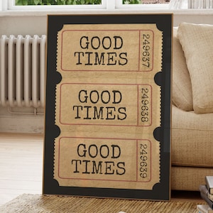 Good Time Ticket Print, digitaler Download Print, Retro-Wanddekor, großes druckbares Kunst, herunterladbares, monochromes Poster