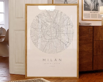 Milan Map Art Print: Minimalist Black and White City Map (Digital Download)