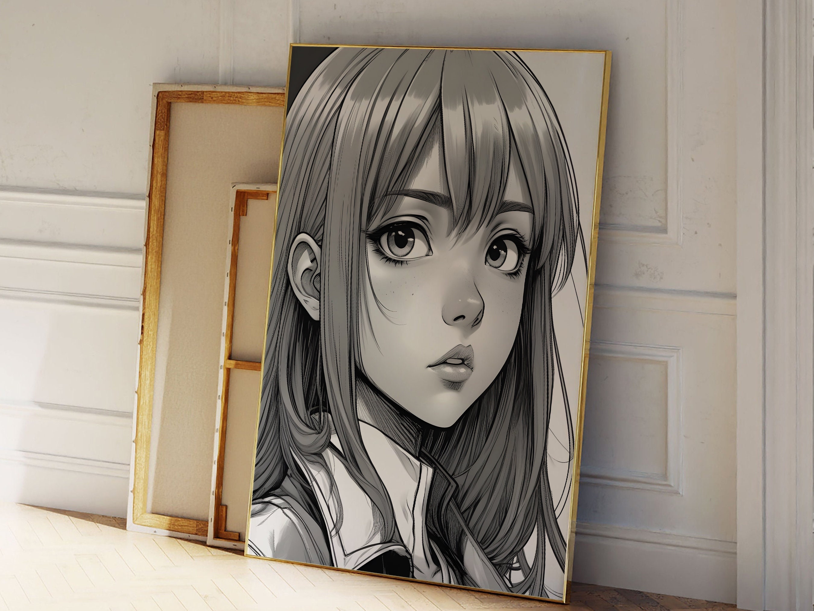 Cute Anime Girl Black and White Anime Poster Anime Wall Art Etsy