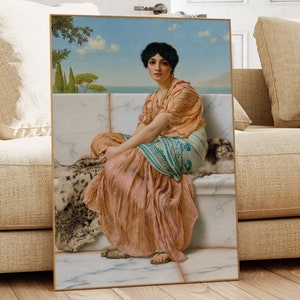 Sappho Painting by John William Godward: Vintage Wall Art (Digital Download)