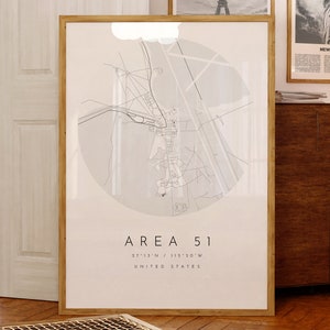Area 51 Karte Print, Area 51 Territory, Region 51 Karte Poster, Stadt Karte Print, minimalistische Karte, Geschenkidee, schwarz-weiß Karte, Territory Maps
