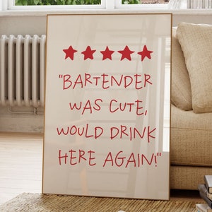 Barman był słodki, napiłbym się tu ponownie, wydruk na wózku barowym, prezent do wydrukowania, sztuka ścienna na wózku barowym, estetyczny wystrój pokoju, odjechany wystrój, recenzja